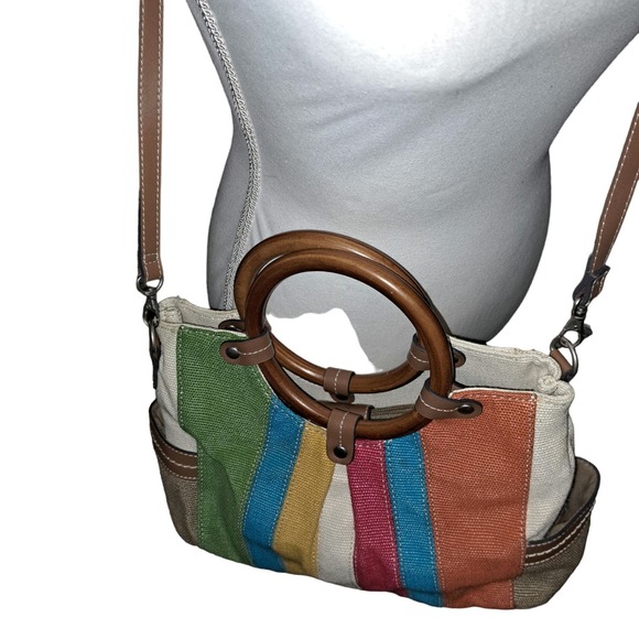 New Cheery & Fun Relic boho style handbag multi color wood handle Purse - Picture 2 of 7